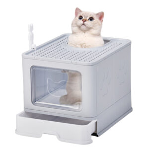 51x40x38cm, PP Plastic Litter Box, Spliced Bottom Pull-out Box, Square - Grey